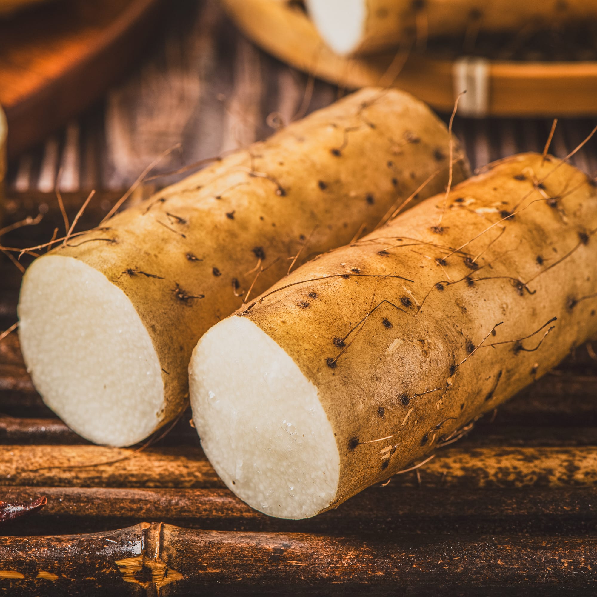 fresh Chinese yam on wooden table